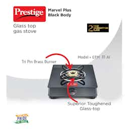 Prestige GTM Gas Stove 1 Burner Glass Top Marvel (Black)