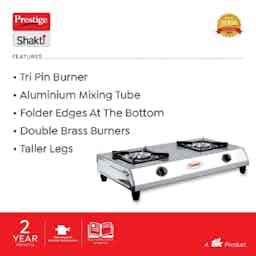 Prestige 40054 L.P Gas Stove SS Body & 2 Brass Burners (SHAKTHI)