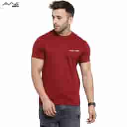 Awg Cotton Round Neck Bio Wash T Shirt Maroon