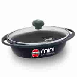 Hawkins 0.75L Oval Shaped Die-Cast Mini Casserole with Glass Lid Grey