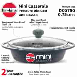 Hawkins 0.75L Oval Shaped Die-Cast Mini Casserole with Glass Lid Grey