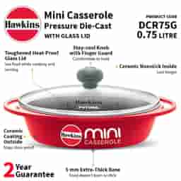 Hawkins 0.75L Oval Shaped Die-Cast Mini Casserole with Glass Lid Red