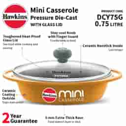 Hawkins 0.75L Oval Shaped Die-Cast Mini Casserole with Glass Lid Yellow