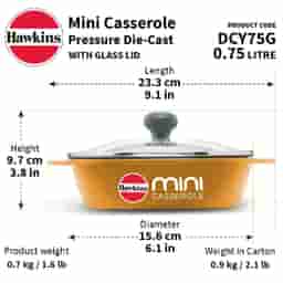 Hawkins 0.75L Oval Shaped Die-Cast Mini Casserole with Glass Lid Yellow