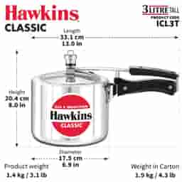 Hawkins 3L Classic Induction Base Pressure Cooker Tall Design