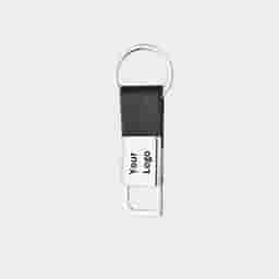 Black Leather Strap with Metal Finish Keychain