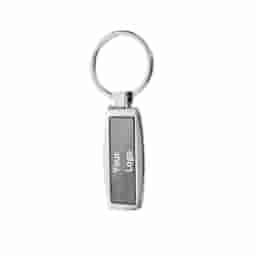 Rectangle Glossy Metal Keychain with Leather Strap