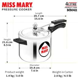 Hawkins Miss Mary Aluminium Inner Lid Pressure Cooker 4 Litre