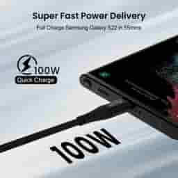 Powerup 2m USBC TO USBC Charging & SYNC Cable 100W Black