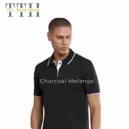 TTH Jacquard Polo T Shirt Charcoal Melange