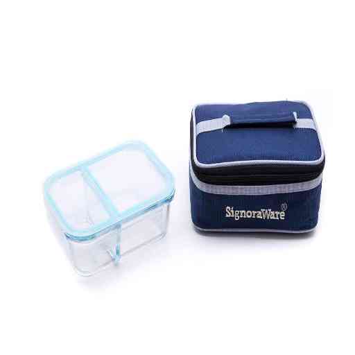 Signoraware 1508 Slim Glass Small Lunch Box With Bag