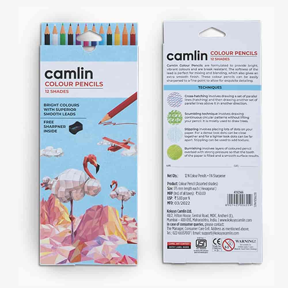 Camlin Colour Pencils 12 Shades with Sharpener Full Size