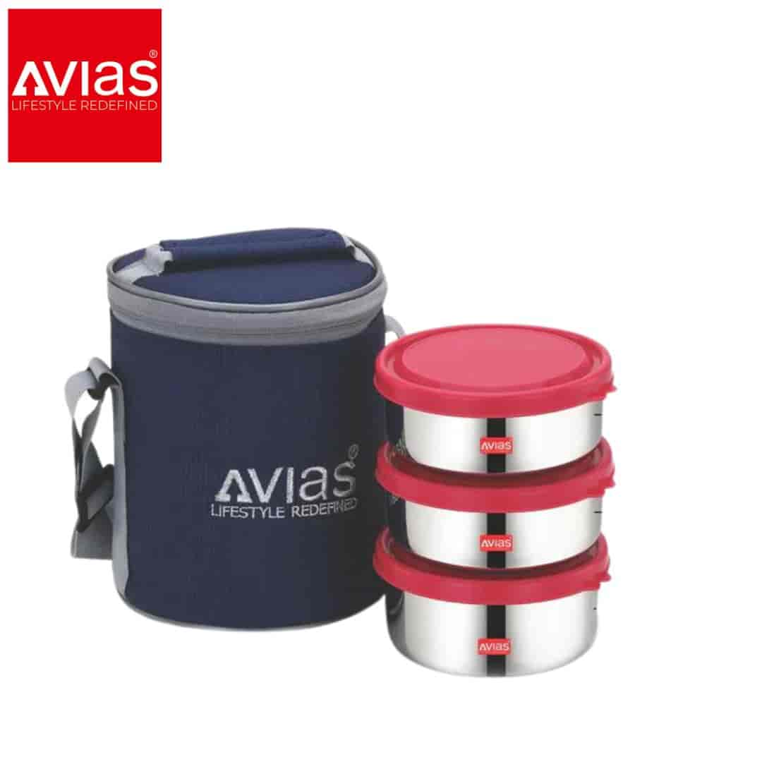 Avias Freshia Round Lunch Box � 3 Stainless Steel Containers