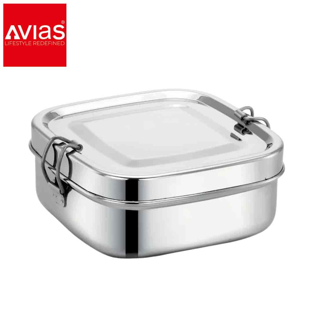 Avias Square Lunch Box (Medium) � Stainless Steel, Inner Plate