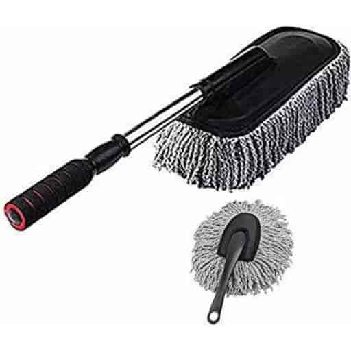 Autocosmic Microfiber Car Duster And Brush Type Flat Grey Car Cleaning Wet And Dry Duster