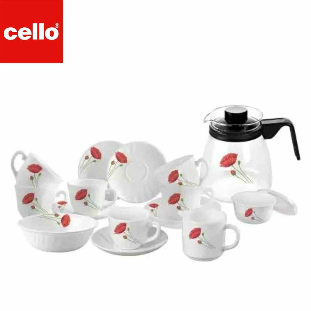 Cello Imp High Tea Set 17 Pc - Red Poppy