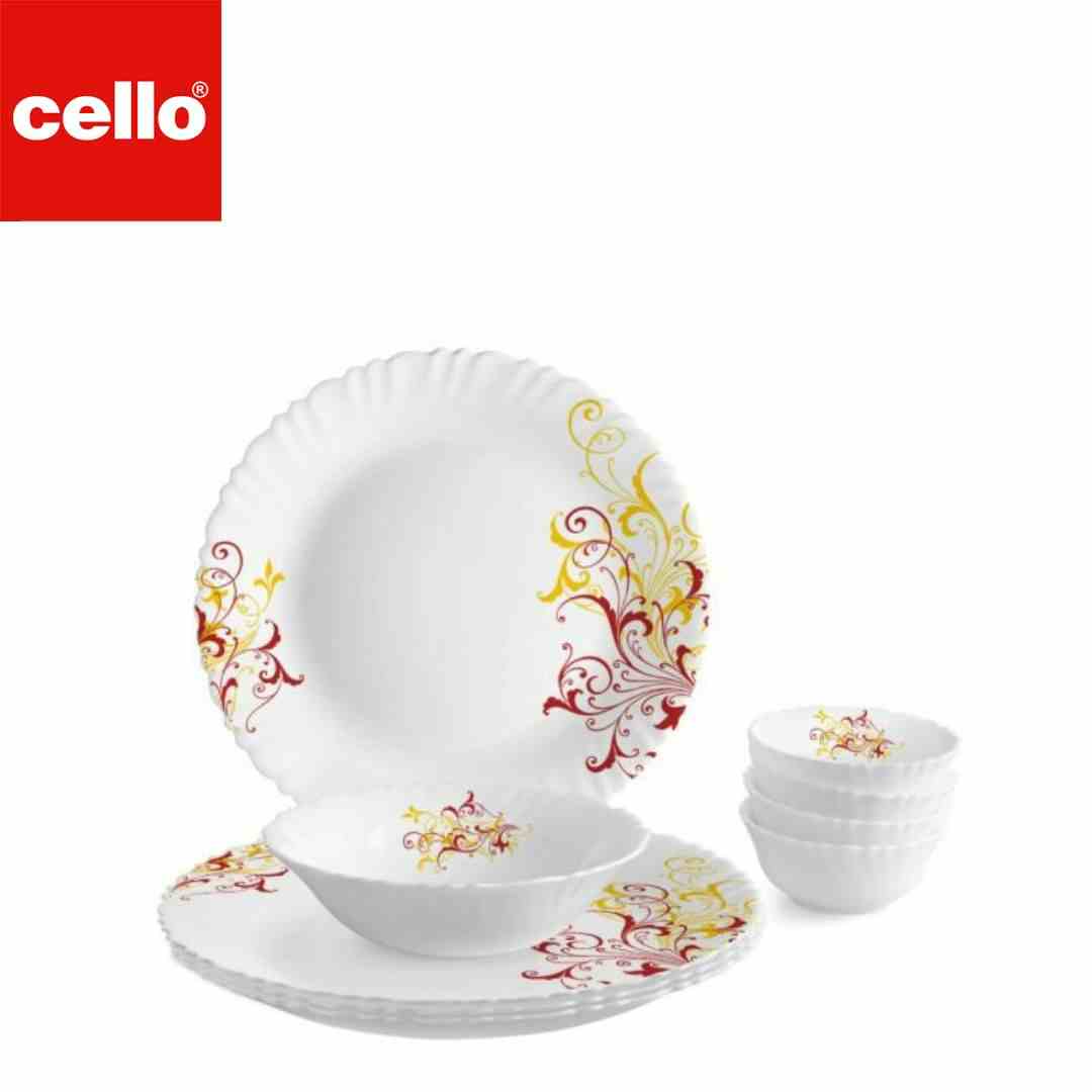 Cello Dazzle Dinner Set 9 Pcs - Yellow Scroll