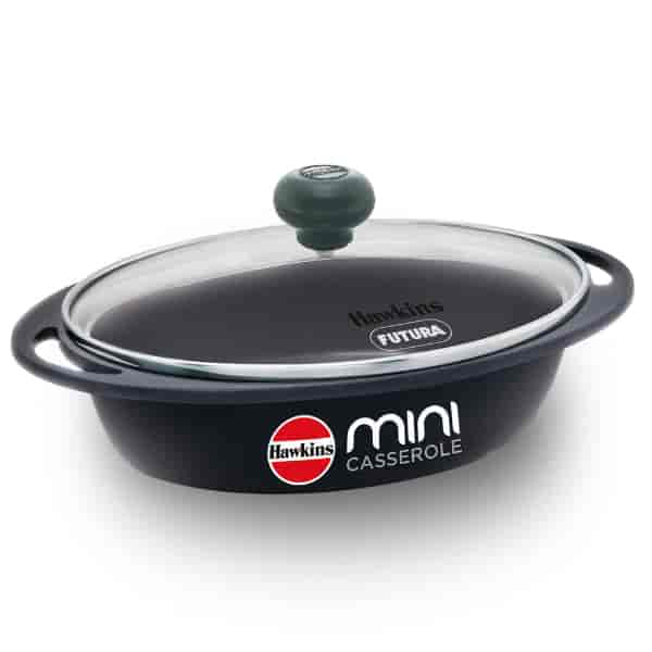 Hawkins 0.75L Oval Shaped Die-Cast Mini Casserole with Glass Lid Grey