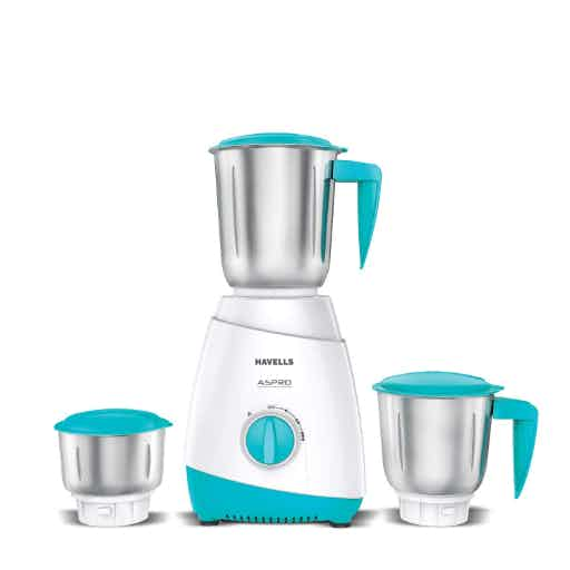 Havells Aspro 3 Jar 500 W Mixer Grinder (White- Light Blue)