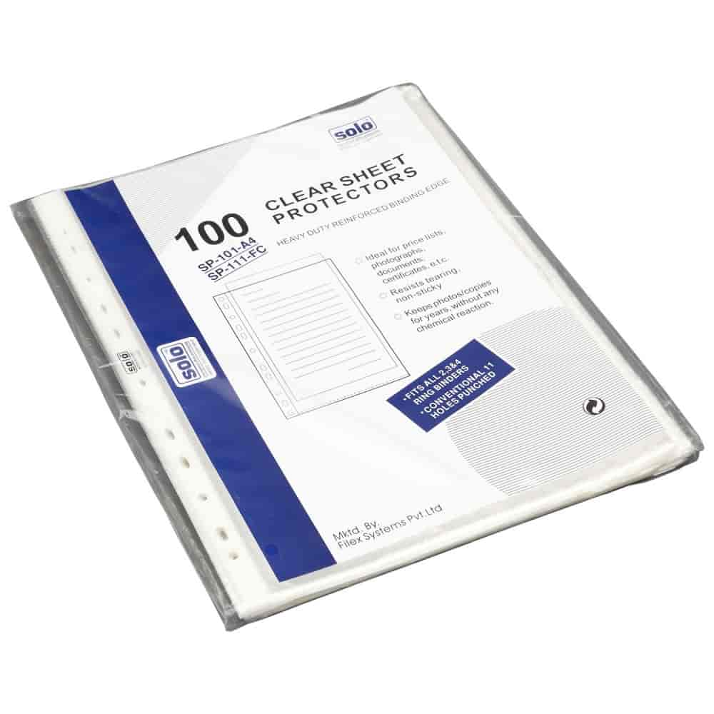 Solo Standerd Sheet Protector A4 Size Set of 100 Pack of 100