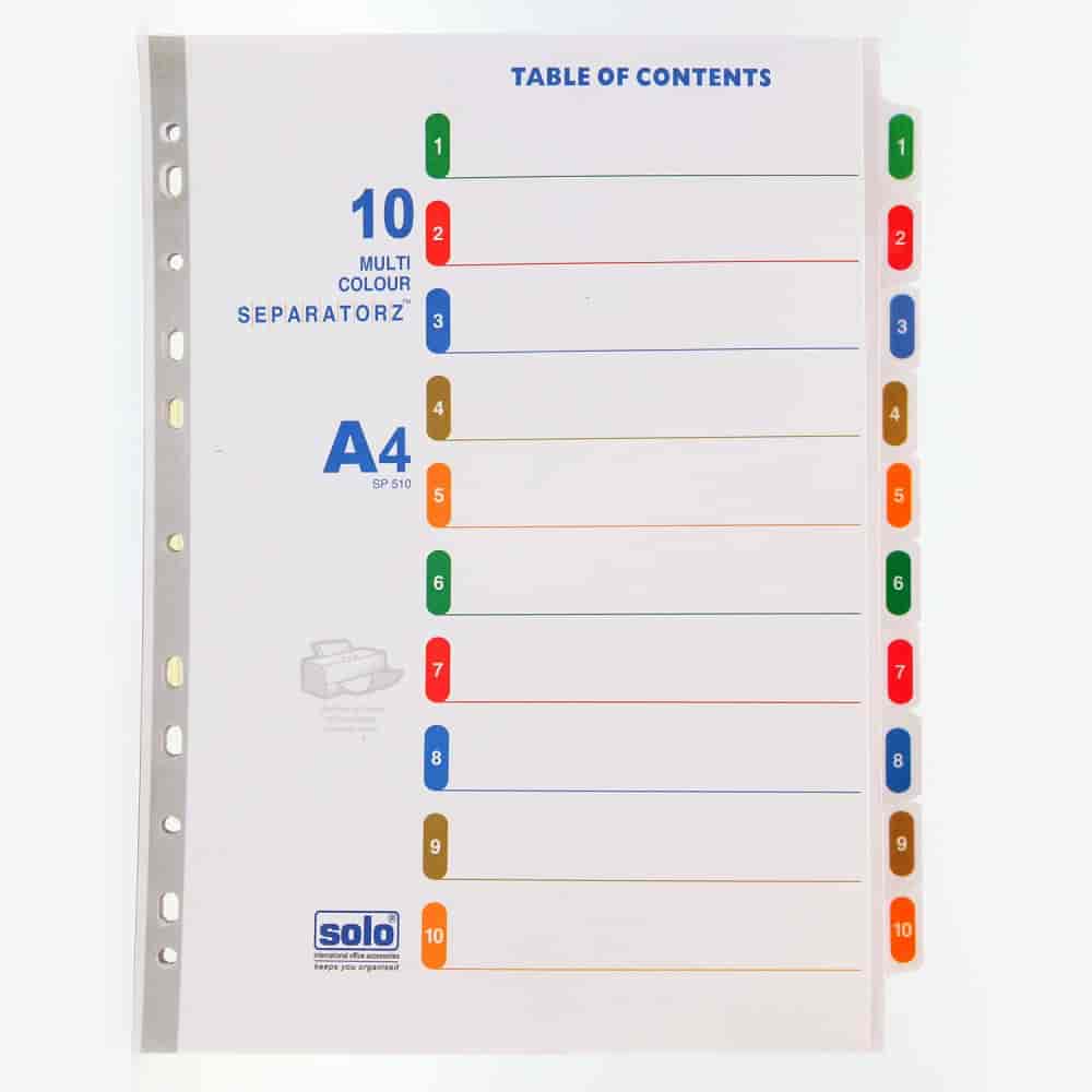 Solo Separatorz with Index (10 Divider) A4