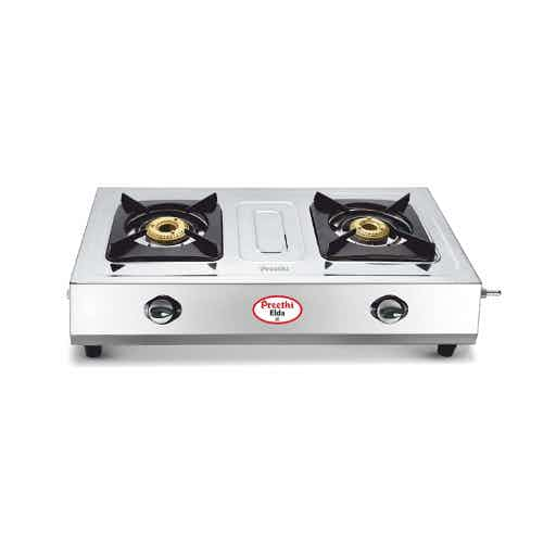 Preethi Elda SS 2-Burner Glass Gas Stove (Silver, Manual)