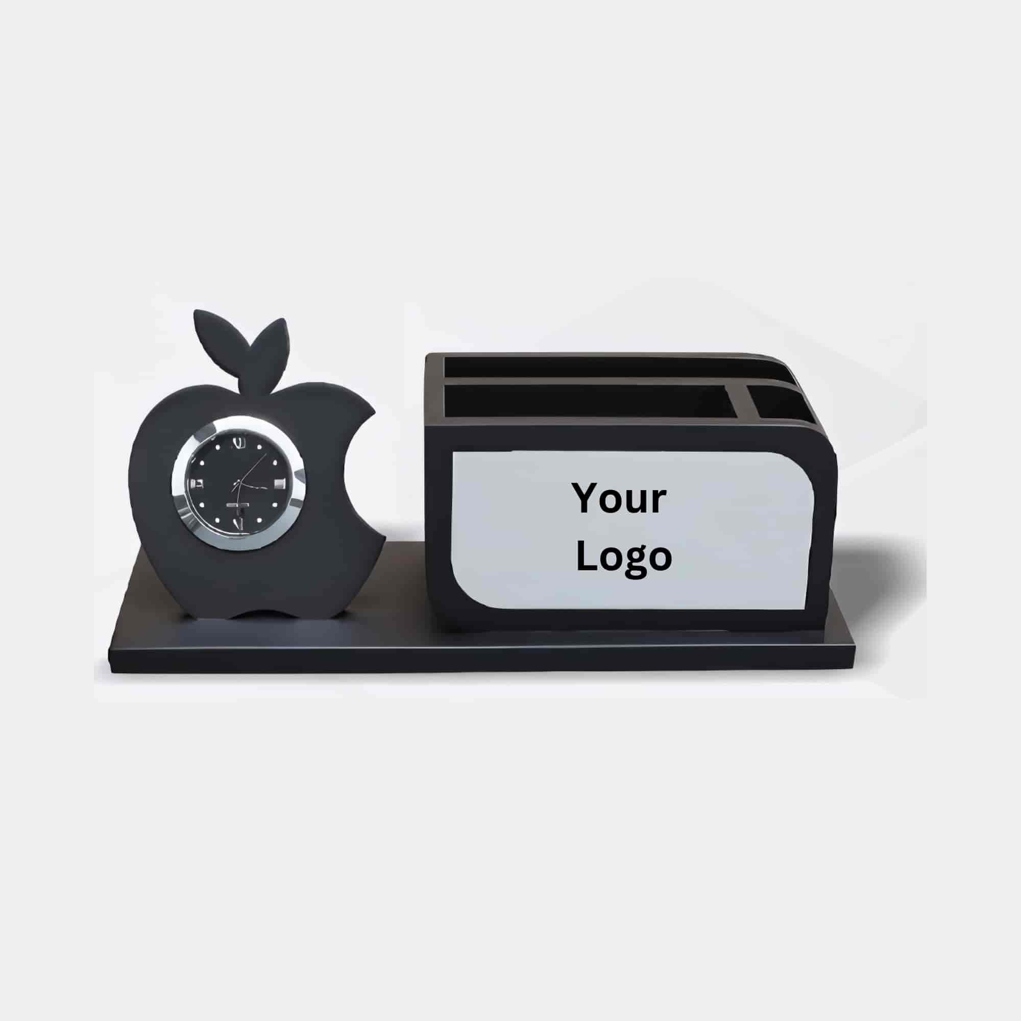 Black Desk Organizer with Integrated Clock