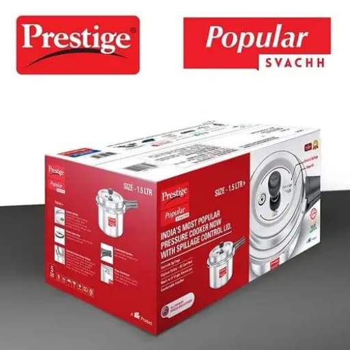 Prestige 10162 Popular Svachh Aluminium Pressure Cooker 1.5 Ltr