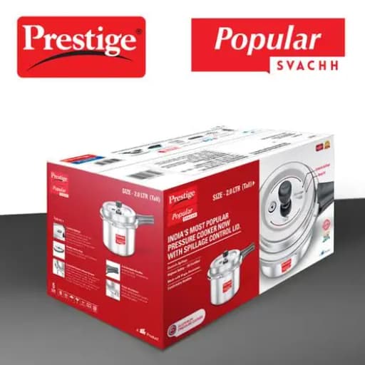 Prestige 10163 Popular Svachh Pressure Cooker (Tall) 2.0 Ltr