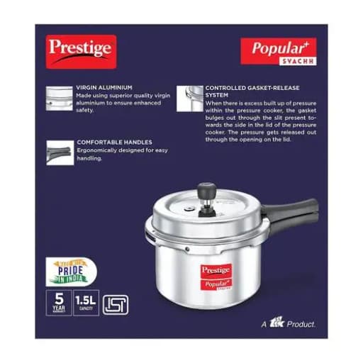 Prestige 10168 Popular Plus Svachh Pressure Cooker 1.5 Ltr