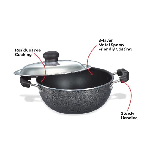 Prestige 30730 Omega Plus Flat Base Kadai 200 mm SS Lid