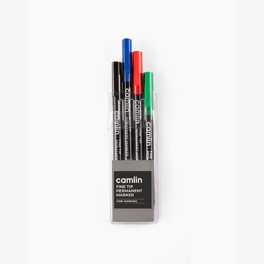 Camlin Fine Tip Permanent Markers Assorted Pouch Of 4 Shades