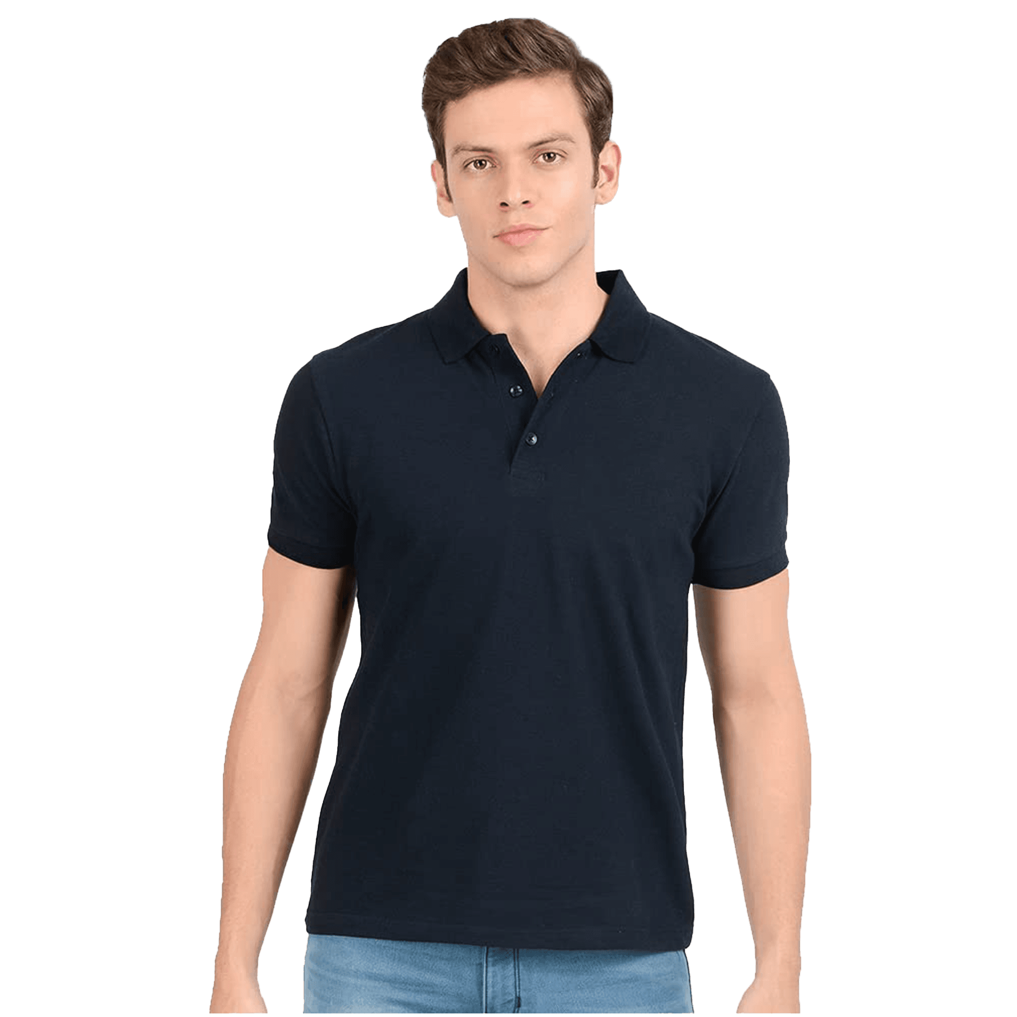 AWG Solid Polo Navy Blue T-Shirt