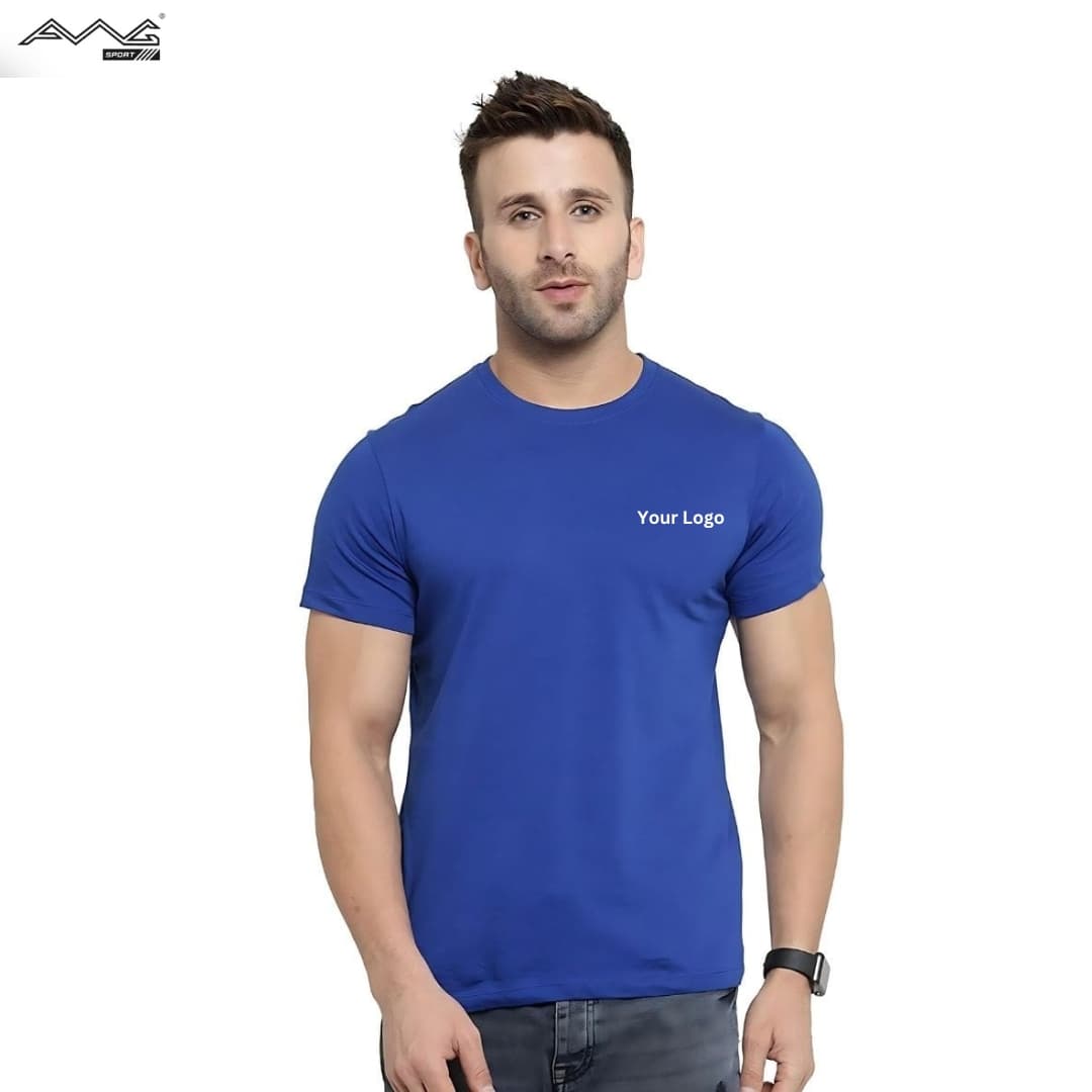 Awg Cotton Round Neck Bio Wash T Shirt Blue