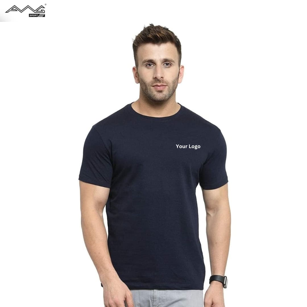 Awg Cotton Round Neck Bio Wash T Shirt Navy Blue