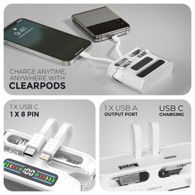 Xech Clear Pods Ear Buds with PowerBank