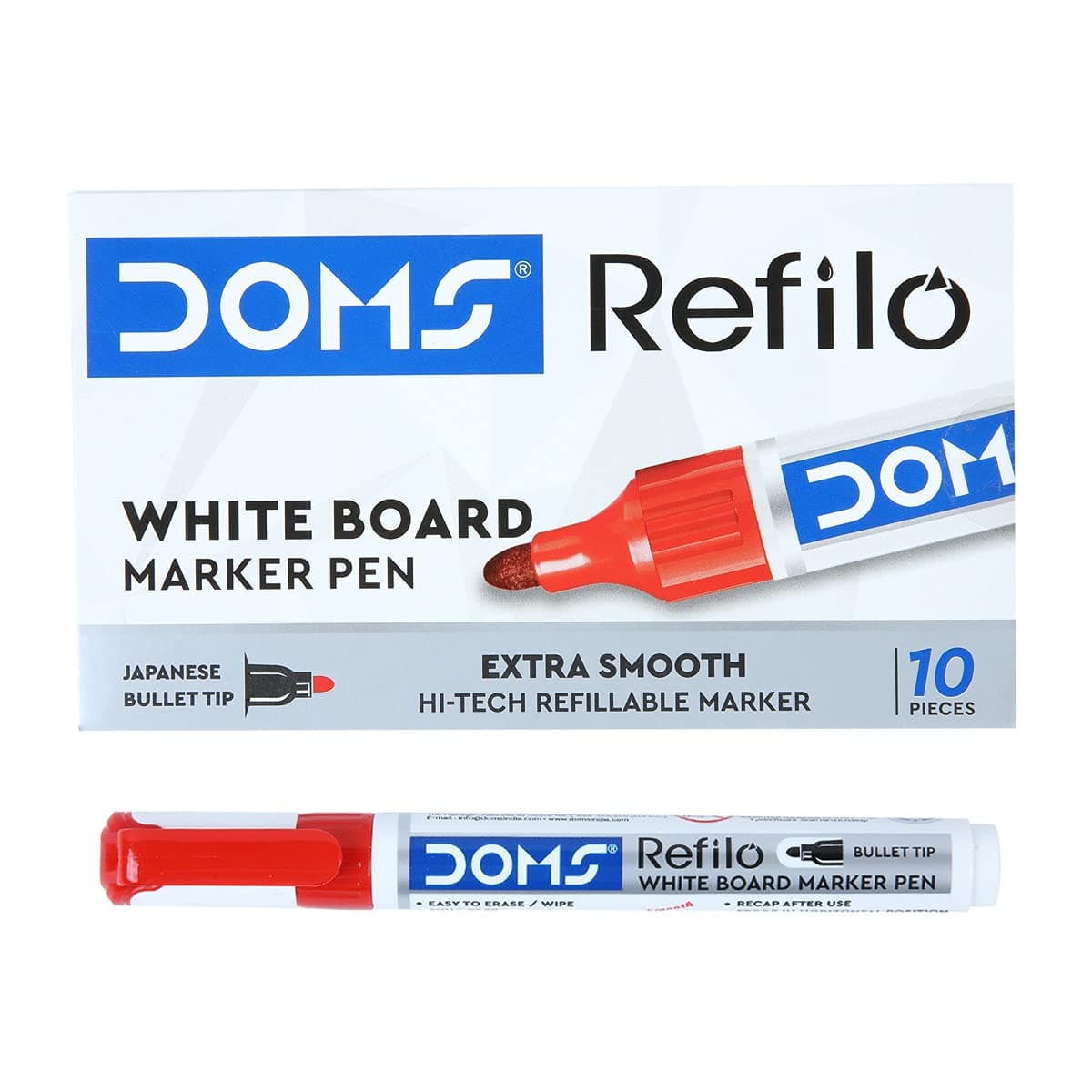 DOMS White Board Marker Red Pack Of 10