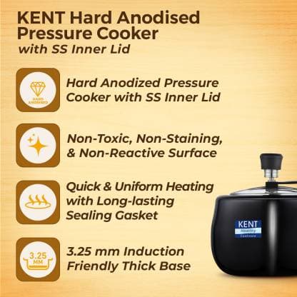 KENT 18018 Hard Anodized Pressure Cooker SS Inner Lid 3 Ltr