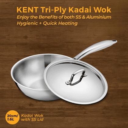 KENT 18031 Tri-Ply Kadai Wok with SS Lid 20cm