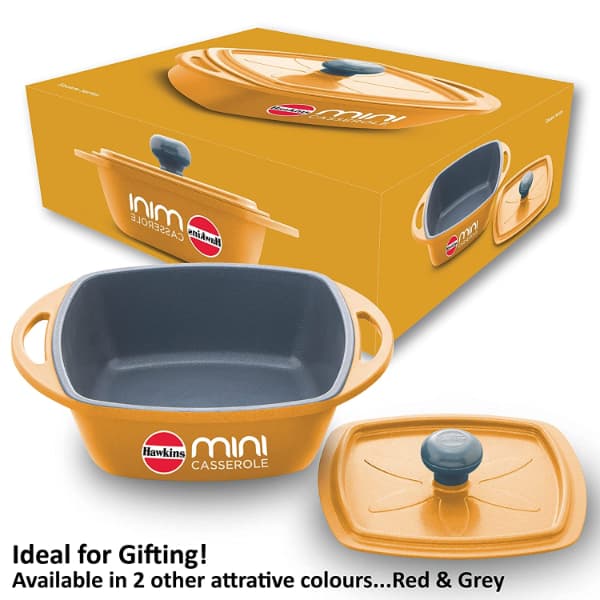 Hawkins 0.75 Litre Mini Square Casserole with Lid - Yellow