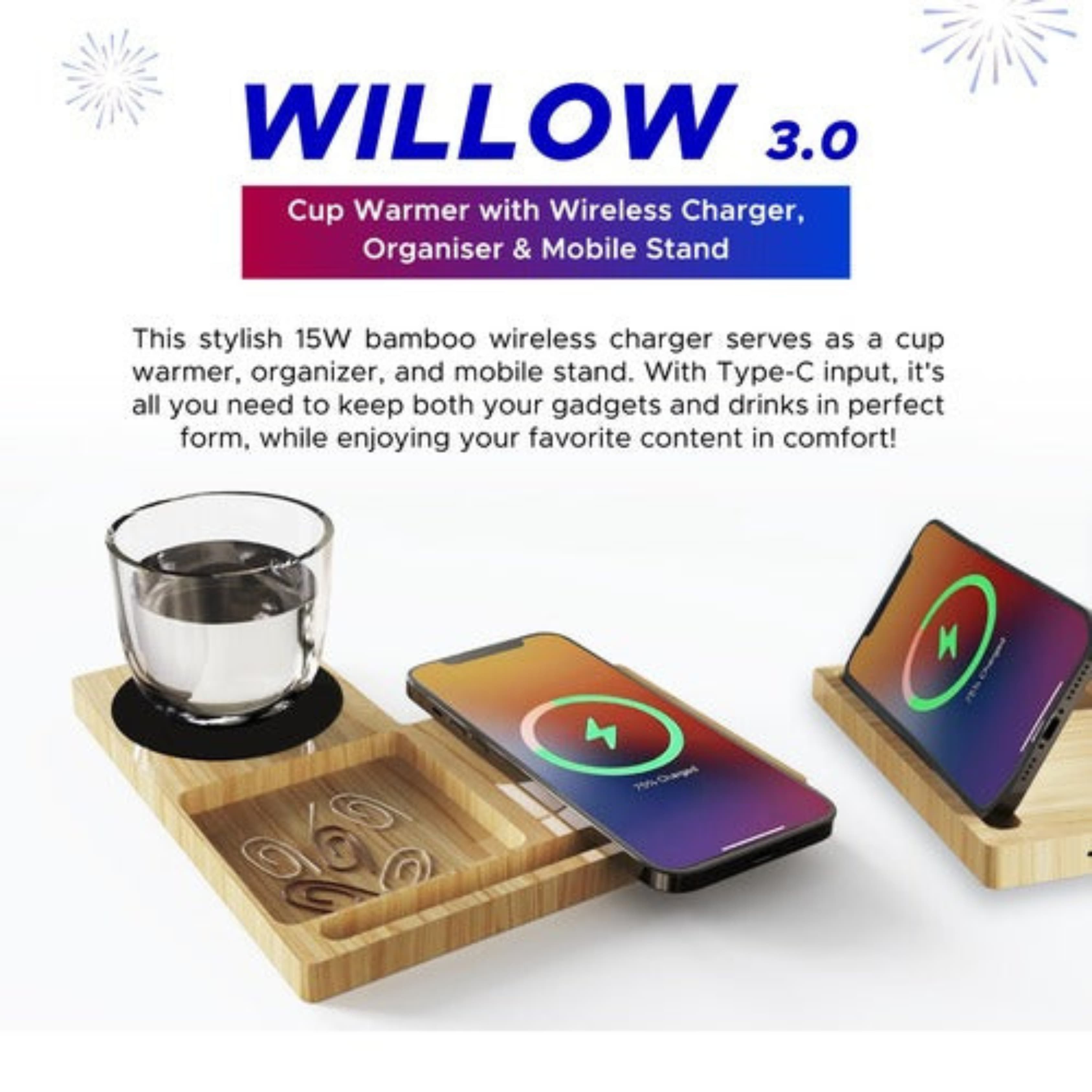 Wangari Willow 3.0 15W Wireless Charger With Cup warmer & Phone Stand