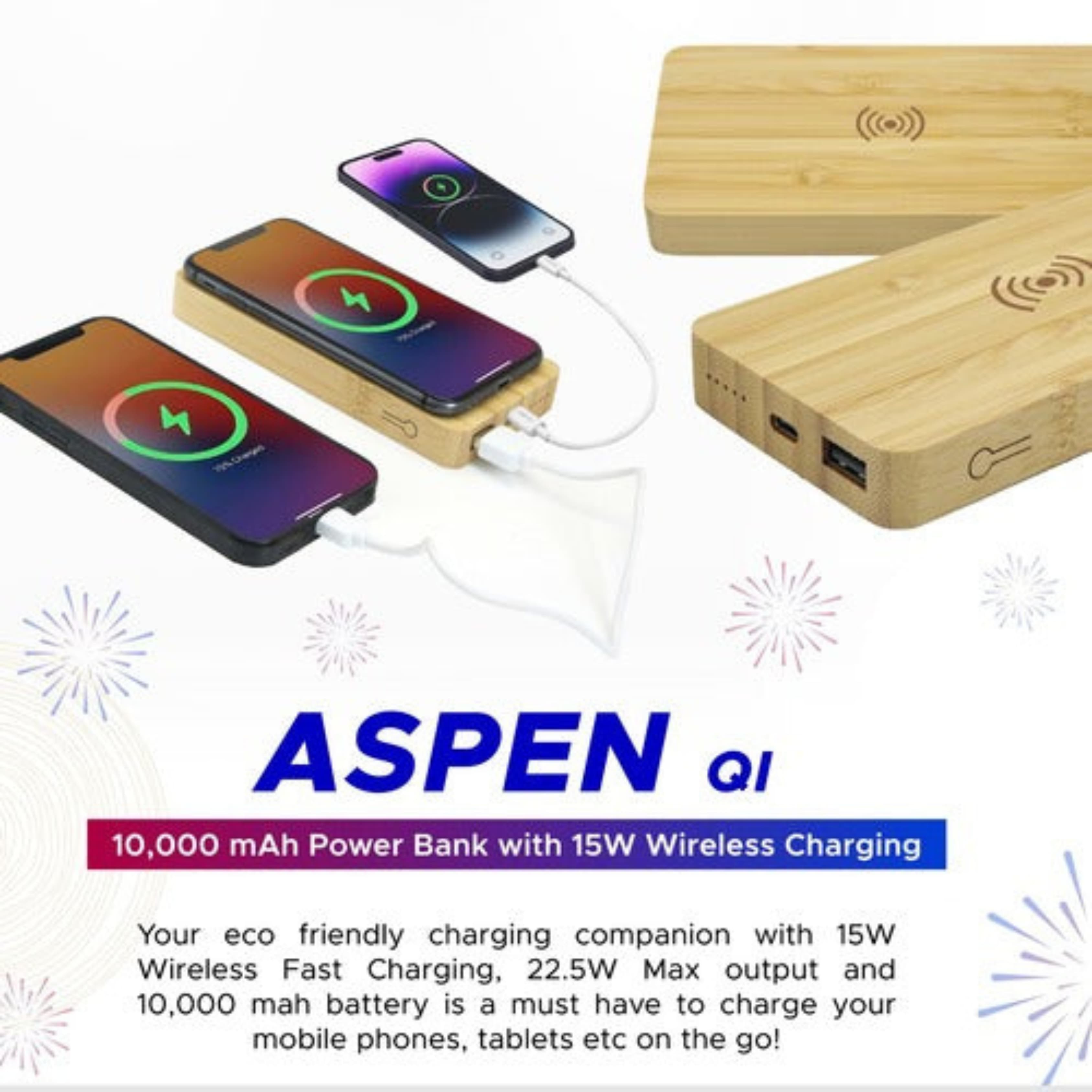 Wangari Aspen QI 10000mAh power bank with 15W Wireless Charger