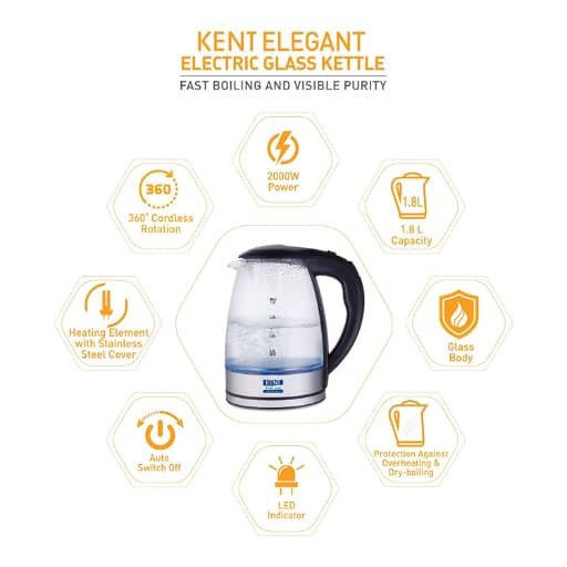 Kent Elegent Electric Glass Kettle 1.8 Ltr